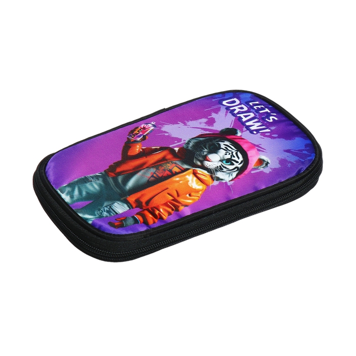 Пенал-футляр мягкий 125 х 210 х 25 мм, текстильный, Феникс "Белый тигр"