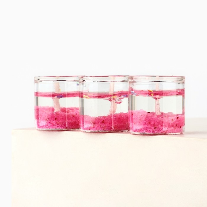 Свечи гелевые новогодние &laquo;Мечтай&raquo; на Новый год на Новый год, 3 шт, розовые, 2,5 х2,5 х 2,5 см