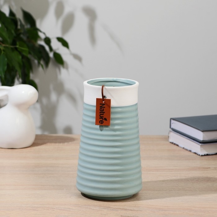 Ваза керамика Ваза керамика "Лиам" натура, d-8,5х10 см h-18 см, бело-голубой