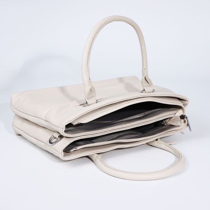 Сумка-тоут на молнии, 2 наружных кармана, цвет молочный Сумка-тоут на молнии, 2 наружных кармана, цвет молочный