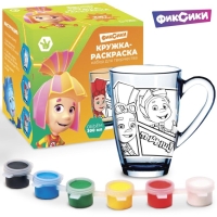 Роспись стеклянной кружки, 300 мл "Симка, Нолик и Файер", Фиксики