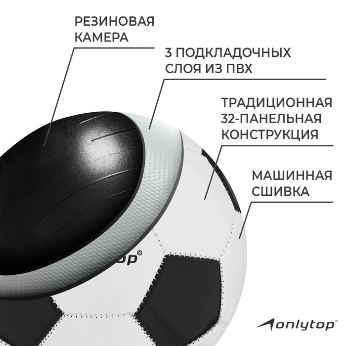 Футбольный мяч ONLYTOP, машинная сшивка, 32 панели, р. 3, PVС