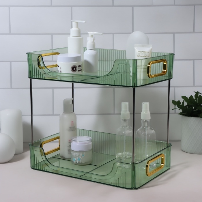 Органайзер для хранения, с ручками, 2 секции, 31 × 20 × 29 см, цвет зелёный/золотистый Органайзер для хранения, с ручками, 2 секции, 31 × 20 × 29 см, цвет зелёный/золотистый