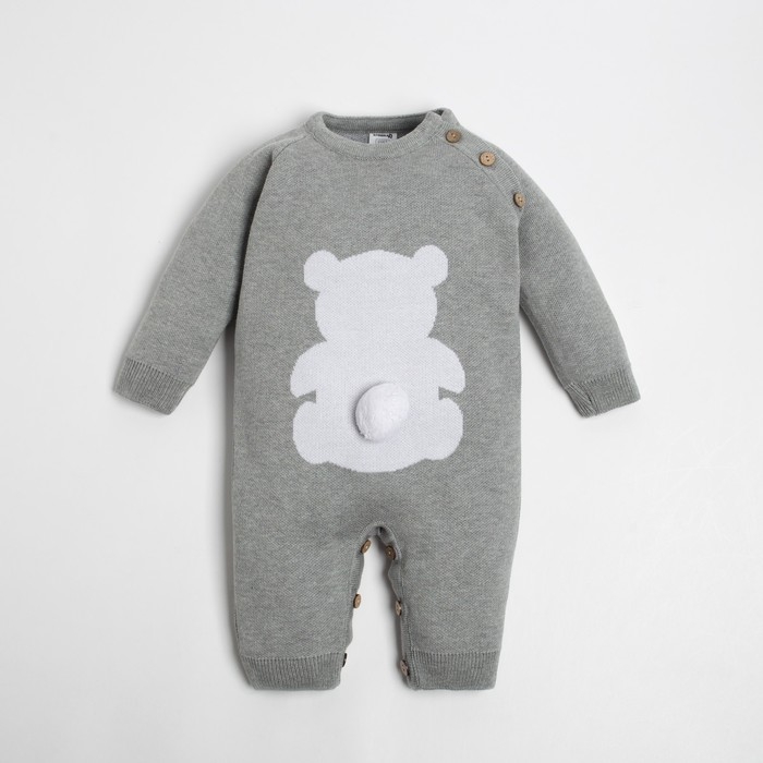 Комбинезон вязаный Крошка Я &laquo;Мишка&raquo; рост 74-80 см, цвет серый