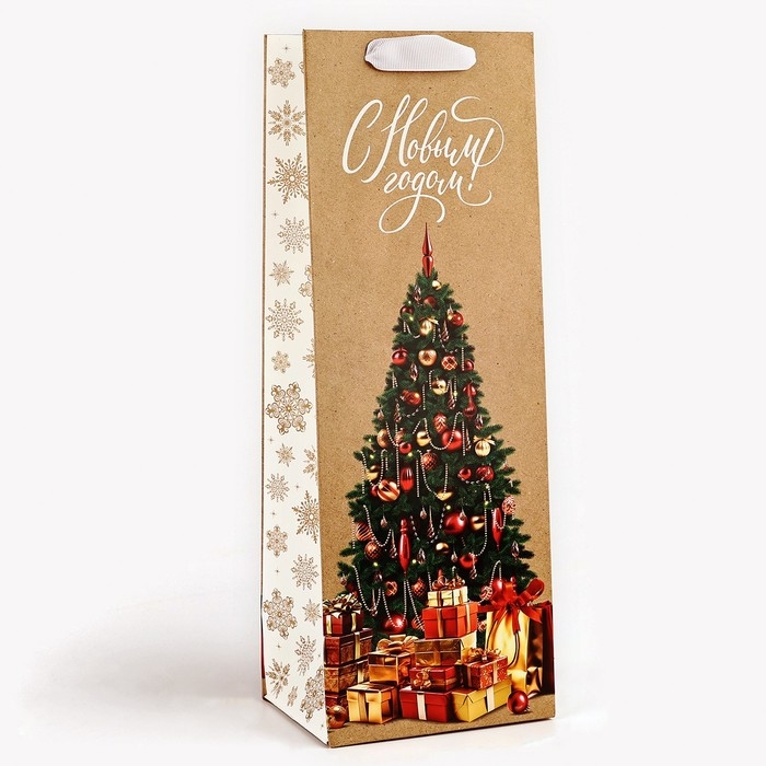 Пакет под бутылку «Новогодние подарки», ёлка, 13 х 36 х 10 см , Новый год Пакет под бутылку «Новогодние подарки», ёлка, 13 х 36 х 10 см , Новый год