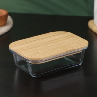 Контейнер для еды из жаропрочного стекла с бамбуковой крышкой BellaTenero &laquo;Эко&raquo;, 640 мл
