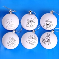 Ёлочные шары под раскраску на новый год &laquo;Новогодние чудеса&raquo;, 6 шт, краски, новогодний набор для творчества