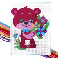 Вышивка крестиком &laquo;Мишка с букетом цветов&raquo;, набор для творчества, 25 х 20 см