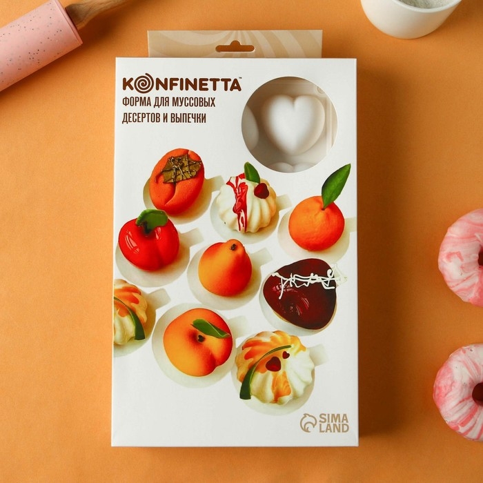 Форма для муссовых десертов и выпечки KONFINETTA &laquo;Сердца&raquo;, 29,8&times;17,3&times;2,5 см, 15 ячеек (5&times;4,6 см), цвет белый