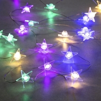 Гирлянда &laquo;Нить&raquo; 2 м роса с насадками &laquo;Звезда&raquo;, IP20, серебристая нить, 20 LED, 2 режима, батарейки ААх2 (нет в комплекте), свечение мульти