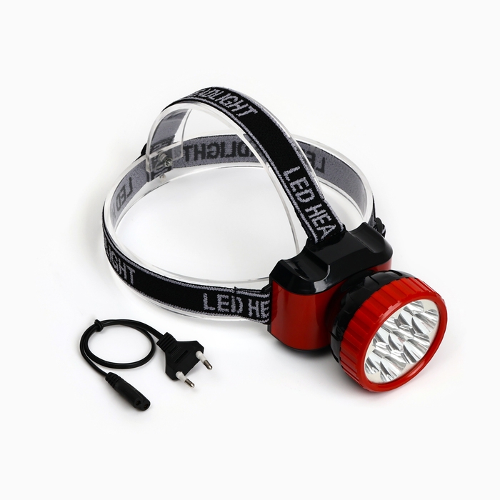 Фонарь налобный аккумуляторный, 9 х 7 см, красный Фонарь налобный аккумуляторный, 9 х 7 см, красный