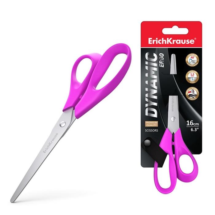 Ножницы ErichKrause Dynamic, 16 см, лезвия из нержавеющей стали, ударопрочный пластик, европодвес, МИКС Ножницы ErichKrause Dynamic, 16 см, лезвия из нержавеющей стали, ударопрочный пластик, европодвес, МИКС