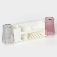 Держатель для зубных щёток с 2 стаканами, на липучках, цвет белый Держатель для зубных щёток с 2 стаканами, на липучках, цвет белый