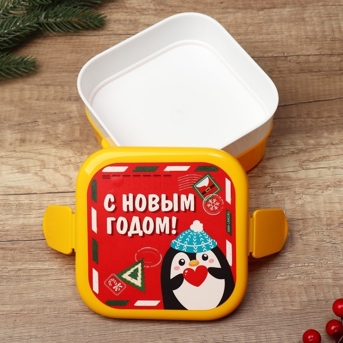 Новый год. Ланч-бокс двухуровневый &laquo;Пингвин&raquo;, отсеки по 400 мл
