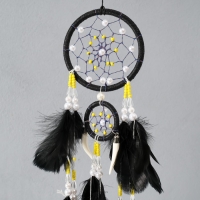 Ловец снов d=10 и 5 см "Паутинка с белыми и желтыми бусинами" черный 50х10х0,7 см Ловец снов d=10 и 5 см "Паутинка с белыми и желтыми бусинами" черный 50х10х0,7 см