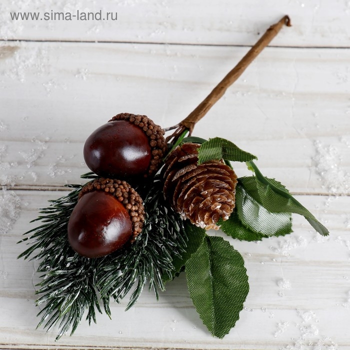 Декор Декор "Зимнее очарование" два жёлудя с шишкой на ветке, 15 см