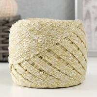 Трикотажная пряжа "Риббон" с люрексом 85м/170&plusmn;5 гр ( Экрю, люрекс: Золото)