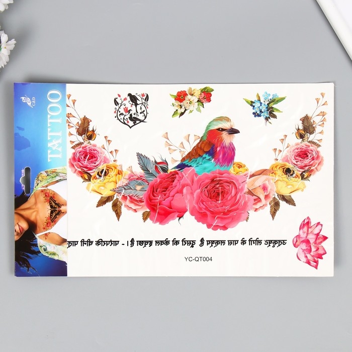 Татуировка на тело цветная Татуировка на тело цветная "Птица в розах" 36,5х22 см