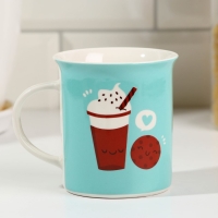 Кружка керамическая &laquo;Какао и печенька&raquo;, 300 мл, цвет голубой