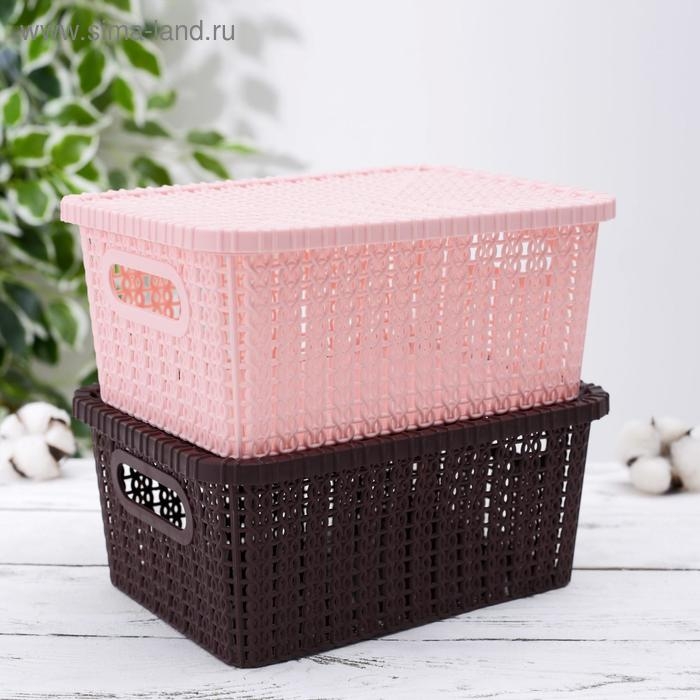 Корзина для хранения с крышкой &laquo;Плетенение&raquo;, 24,5&times;18&times;10 см, цвет МИКС