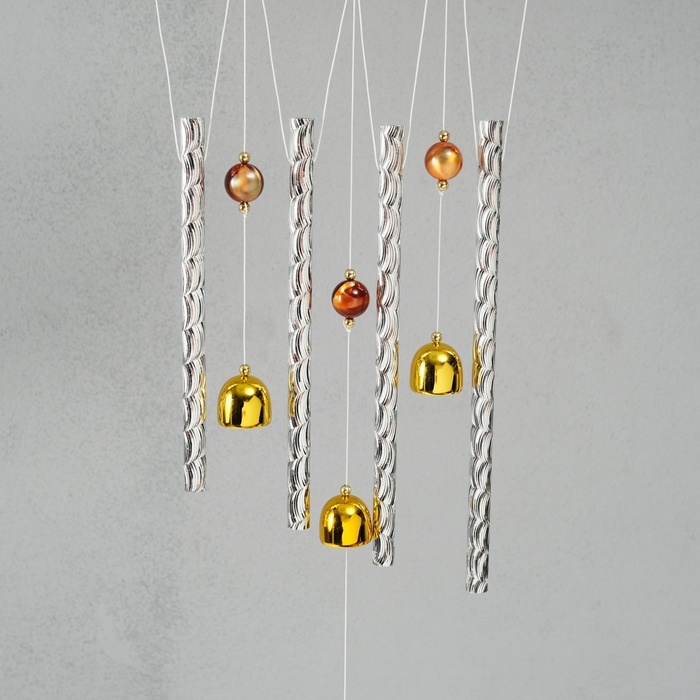 Музыка ветра от сглаза металл Музыка ветра от сглаза металл "Лист Назар" 4 трубки и 3 колокольчика 2,5х23,5х67 см