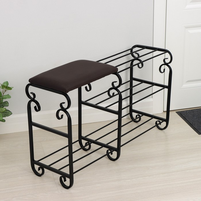 Подставка для обуви с сиденьем &laquo;Эталон&raquo;, 3 яруса, 90&times;30&times;60 см, цвет чёрный, форма МИКС