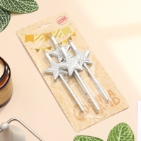 Набор свечей для торта, 4 шт "Блестящие звезды", серебряные Набор свечей для торта, 4 шт "Блестящие звезды", серебряные