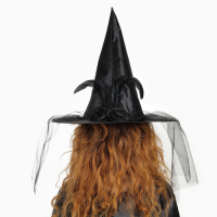 Карнавальная шляпа «Ведьмочка», с фатой, цвет чёрный Карнавальная шляпа «Ведьмочка», с фатой, цвет чёрный