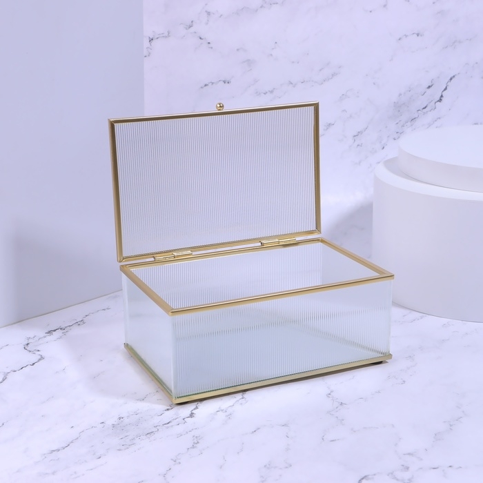 Органайзер для хранения «RIPPLES», с крышкой, стеклянный, с зеркальным дном, с крышкой, 1 секция, 17 × 10,5 × 7 см, цвет прозрачный/медный Органайзер для хранения «RIPPLES», с крышкой, стеклянный, с зеркальным дном, с крышкой, 1 секция, 17 × 10,5 × 7 см, цвет прозрачный/медный