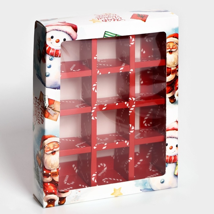 Новый год. Коробка под 12 конфет Новый год. Коробка под 12 конфет "Дед Мороз", 19 х 15 х 3,6 см, кондитерская упаковка