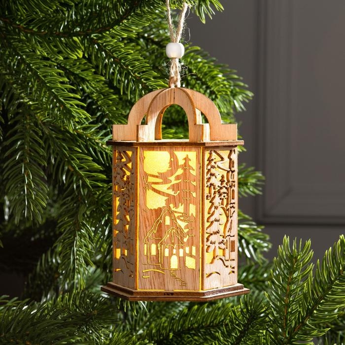 Ёлочная игрушка &laquo;Фонарь с домиком&raquo;, от батареек, свечение тёплое белое