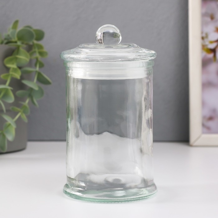 Банка для свечей стекло с крышкой фигурной "Цилиндр" прозрачная 350 мл 7,9х7,9х15 см