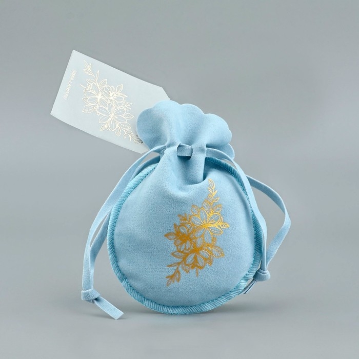 Мешок замшевый  &laquo;Цветы&raquo;, синий, тиснение, 9 &times; 12 см