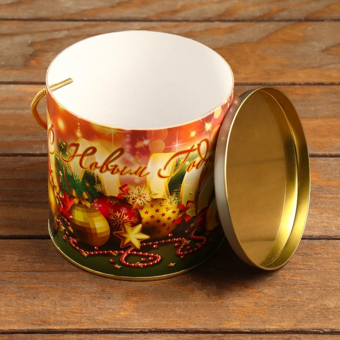 Новый год. Подарочная коробка, тубус &laquo;Новогодние игрушки&raquo; 120 х 120 мм (100 мм внутр. высота).