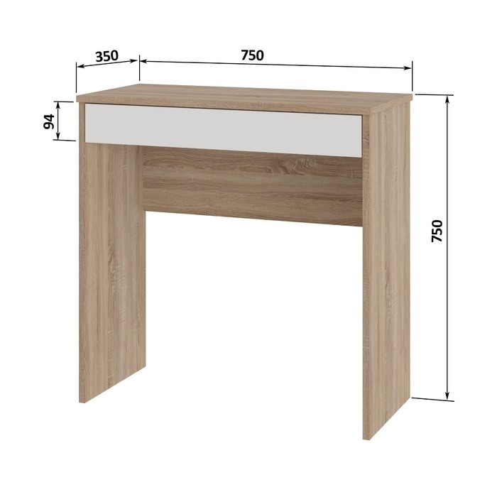 Стол письменный Нордик с ящиком, 750х350х750, Дуб сонома/Белый