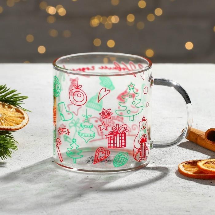 Кружка новогодняя стеклянная &laquo;С Новым годом!&raquo;, 350 мл