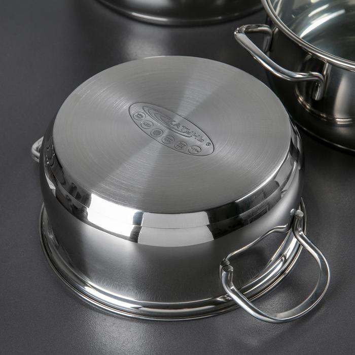 Набор кастрюль &laquo;Лира&raquo;, 3 предмета: 2,2 л, 3,2 л, 4,2 л, стеклянные крышки, капсульное дно, индукция