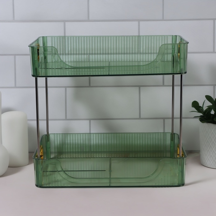 Органайзер для хранения, с ручками, 2 секции, 31 × 20 × 29 см, цвет зелёный/золотистый Органайзер для хранения, с ручками, 2 секции, 31 × 20 × 29 см, цвет зелёный/золотистый