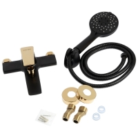 Смеситель для ванны ZEIN Z3890, однорычажный, лейка 5 режимов, шланг, держатель, черный/gold 99322 Смеситель для ванны ZEIN Z3890, однорычажный, лейка 5 режимов, шланг, держатель, черный/gold 99322