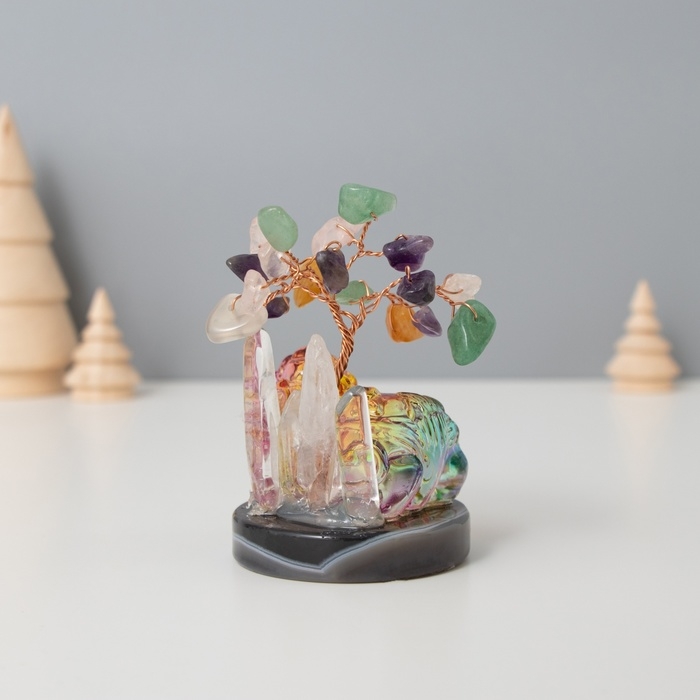 Сувенир стекло, металл Сувенир стекло, металл "Деревце под защитой льва" 18 камней, цветной 5,5х5,5х9 см