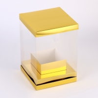 Коробка для цветов с вазой и PVC окнами складная, 16 х 23 х 16 см, золото Коробка для цветов с вазой и PVC окнами складная, 16 х 23 х 16 см, золото