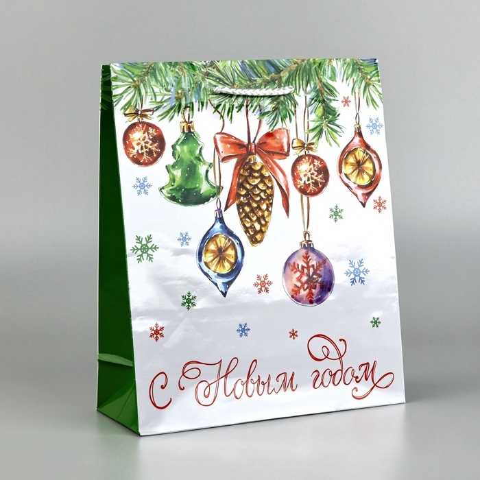 Пакет подарочный новогодний ламинированный &laquo;С Новым годом&raquo;, ёлочные игрушки, ML 21 х 25 х 8 см