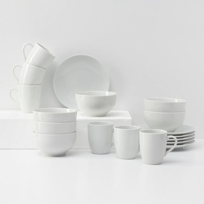 Набор фарфоровой посуды &laquo;Универсальный&raquo;, 18 предметов: тарелка плоская d=20 см, пиала 650 мл, кружка 300 мл