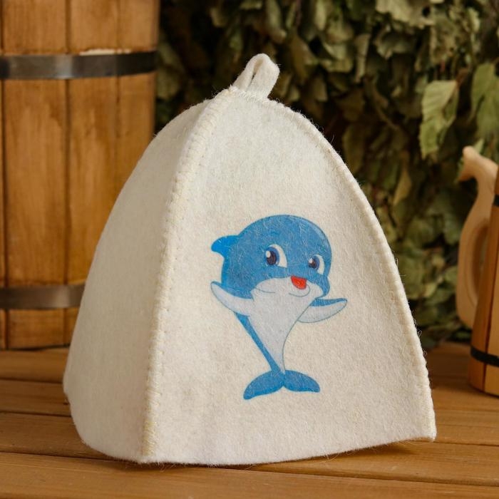 Шапка для бани с детским принтом Шапка для бани с детским принтом "Дельфин" , белая