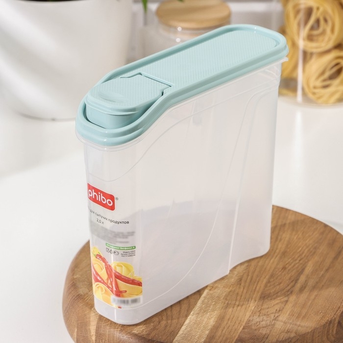 Ёмкость для сыпучих продуктов, 2 л, пластик, прозрачная, крышка МИКС