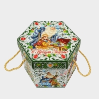 Новый год. Подарочная коробка новогодняя Шестигранник малый "Двенадцать месяцев" с веревочными ручками, 210x210x185 мм. Новый год. Подарочная коробка новогодняя Шестигранник малый "Двенадцать месяцев" с веревочными ручками, 210x210x185 мм.