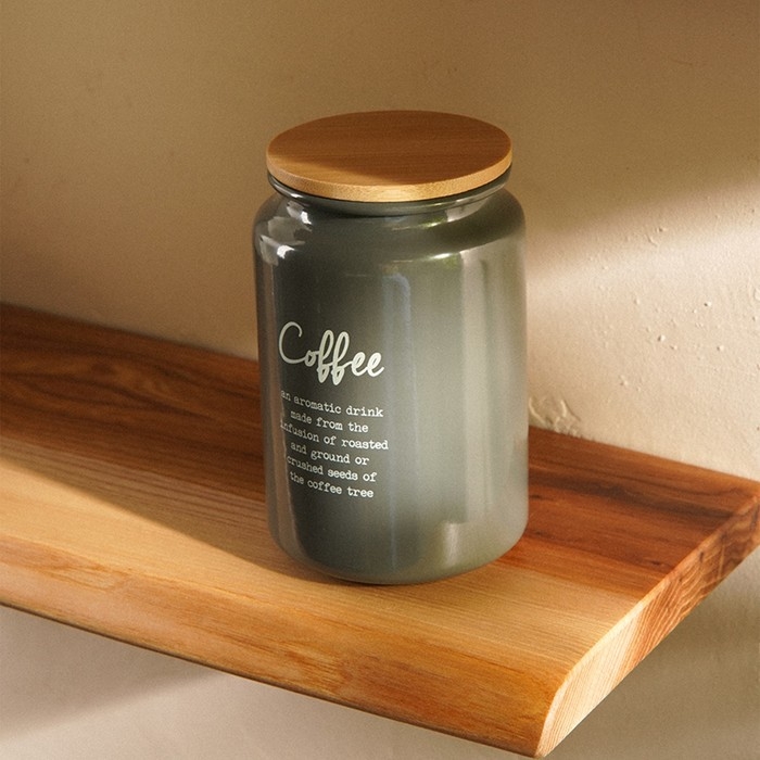 Банка для кофе SL Home, 9,5&times;14 см, цвет серый, с бамбуковой крышкой