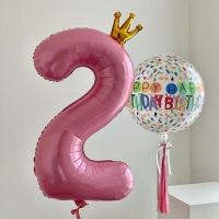 Шар фольгированный 40" &laquo;Цифра 2 с короной&raquo;, цвет розовый