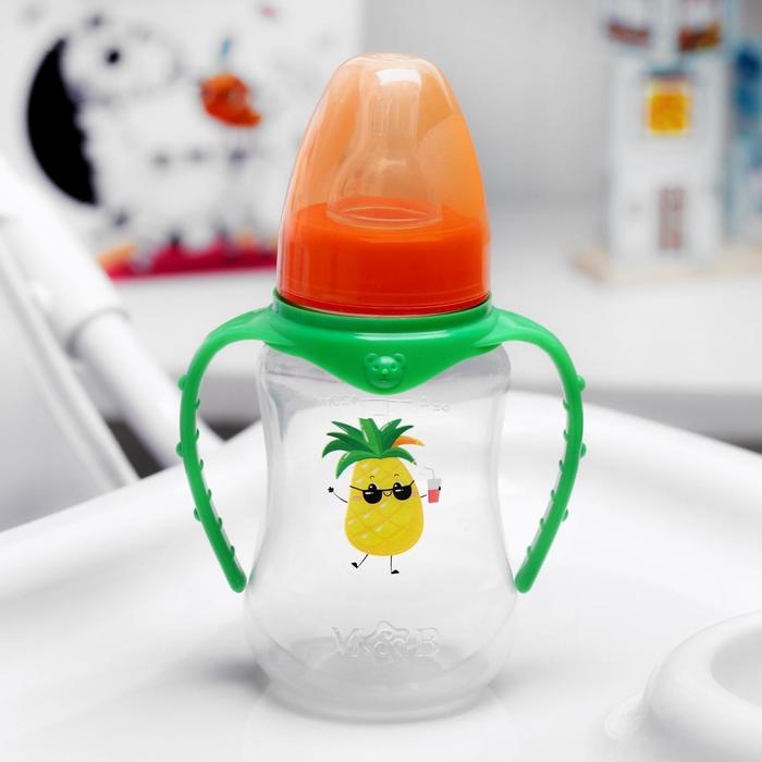Бутылочка для кормления &laquo;Ананасик&raquo;, классическое горло, от 0 мес, 150 мл., приталенная, с ручками