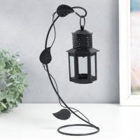 Подсвечник металл, стекло 1 свеча "Фонарик" подвесной чёрный 25,5х10х12 см